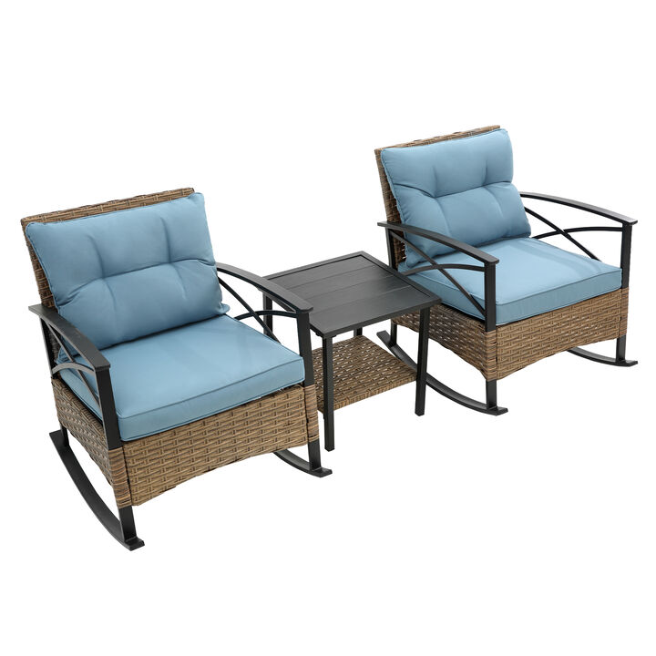 3 Pieces Rocking Rattan Set Wholesale Leisure Chair Outdoor Rattan Rocking Chair Set Grey