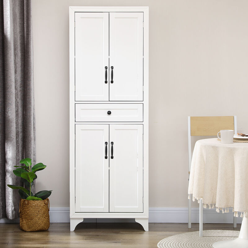 HOMCOM 67" 4-Door Kitchen Pantry with Drawer and Adjustable Shelves White