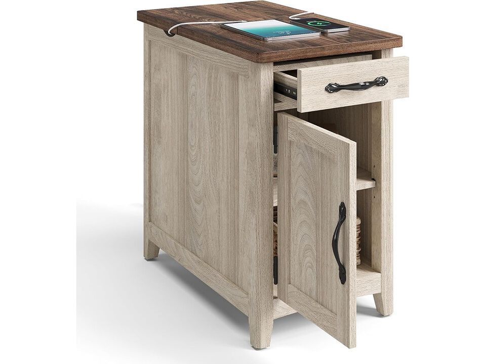 LINSY HOME Farmhouse End Table with Charging Station