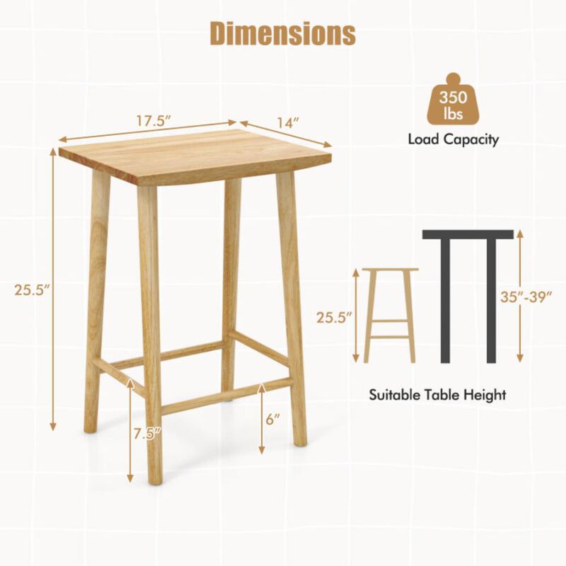 Hivvago 25.5 Inch Bar Stools Set of 2 with Footrest-Natural