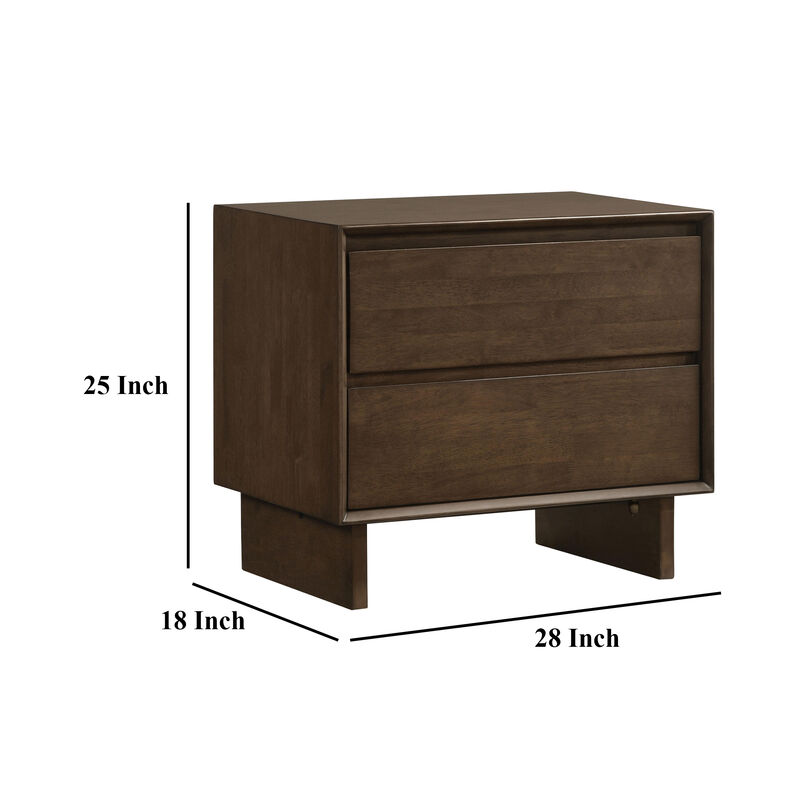 Genu Nightstand, 2 Drawers w Fingertip Handles, Warm Walnut Brown - Benzara