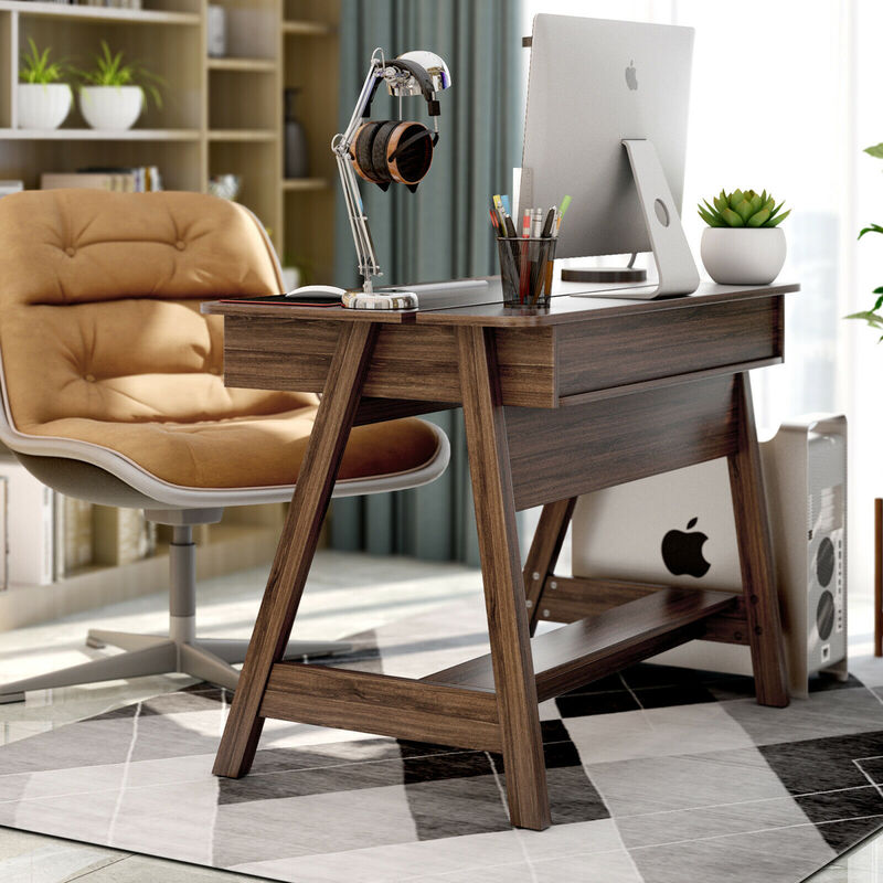 Costway Computer Desk Home Office Writing Workstation w/ Flip Top Compartment