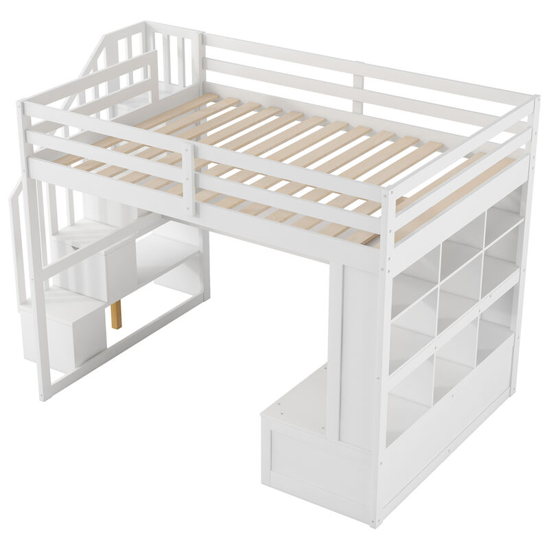 Merax Loft Bed with Desk and Storage Staircase