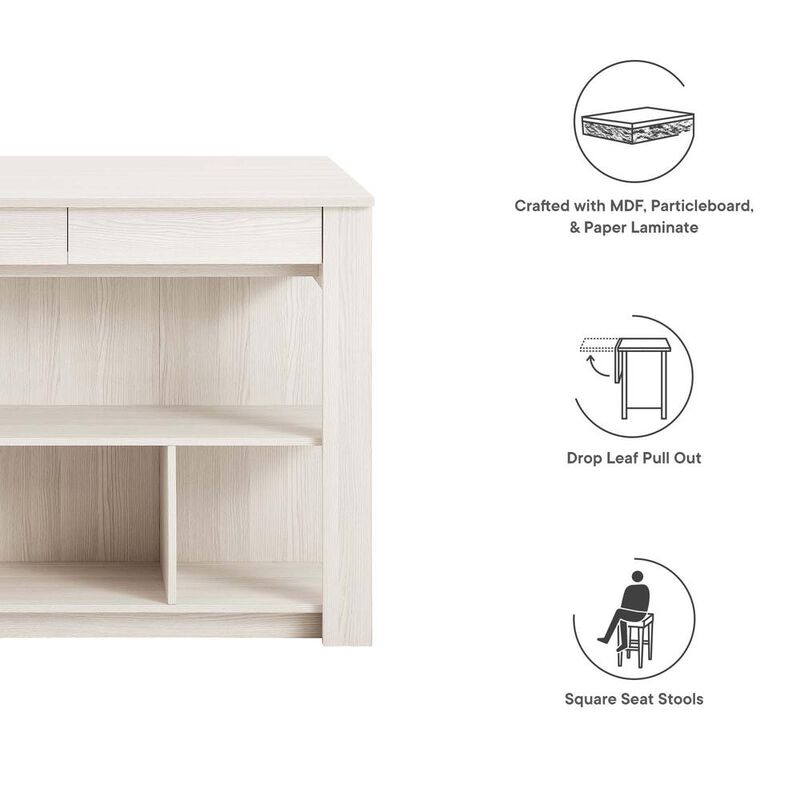 Modway Meadowbrook 3-Piece Kitchen Island and Stool Set