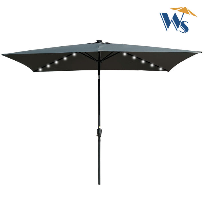 10 X 6.5FT Rectangular Patio Solar LED Lighted Outdoor Umbrellas With Crank And Push Button