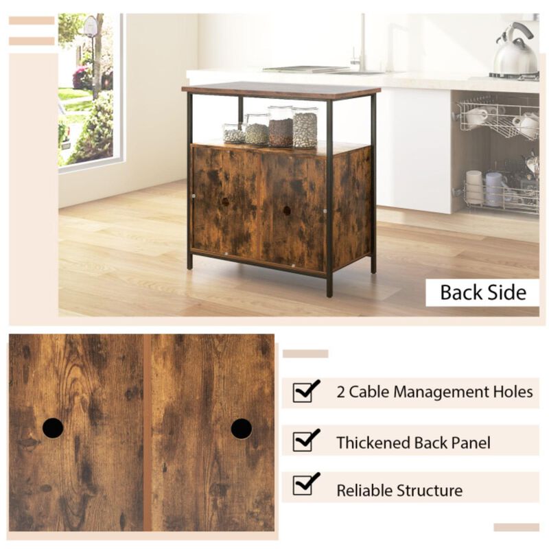 Hivvago 2-Door Buffet Cabinet with Shelves and Cable Management Holes-Rustic Brown