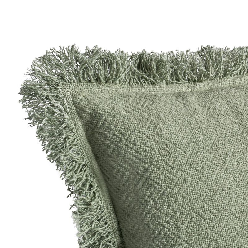 Throw Pillow, Flanged Edges, 22 Inch Cedar Green Cotton Linen Blend - Benzara