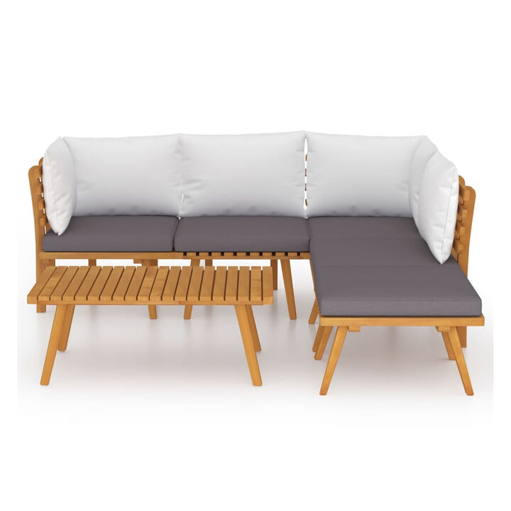 Roma 6pc Modular Outdoor Sofa and Table Set, Solid Wood, White, Gray - Benzara