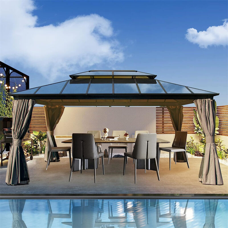 12x16ft Hardtop Gazebo with Polycarbonate Roof