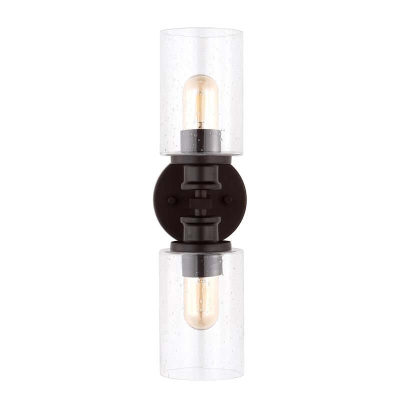 Jules Edison Cylinder Iron/Seeded Glass Farmhouse Contemporary LED Wall Sconce