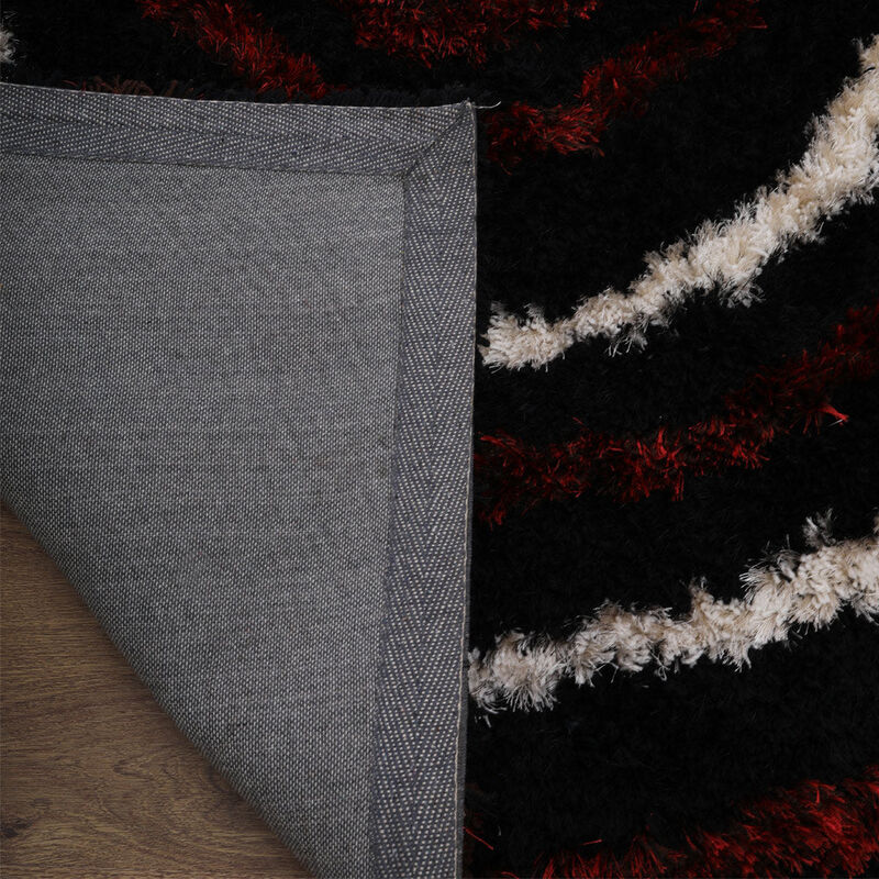 RUGSOTIC CARPETS HAND TUFTED SHAG POLYESTER ECO-FRIENDLY AREA RUGS  - 4'x6', Rectangle, Black Multicolor, Geometric Modern Design, High Pile Thick Handmade Anti Skid Rugs for Living Room K00005