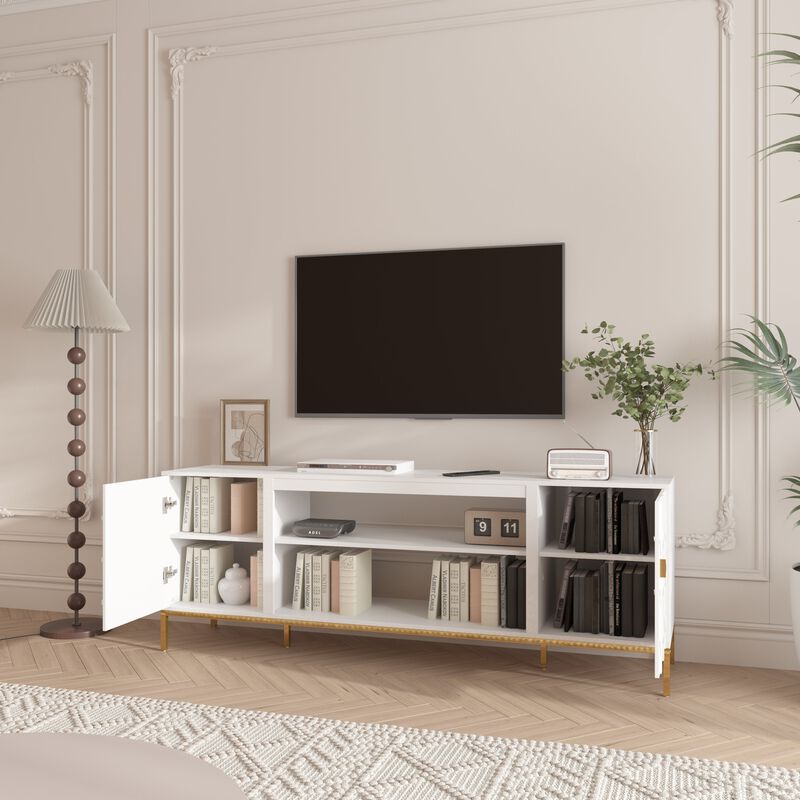 Black TV Stand Fits TVs up to 70 to 80 in. with Metal Support Legs