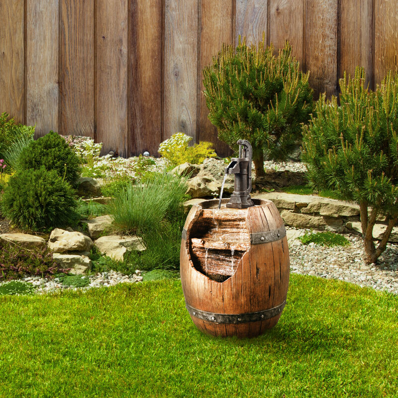 Teamson Home Outdoor Vintage Water Pump and Barrel Waterfall Fountain, Multicolor