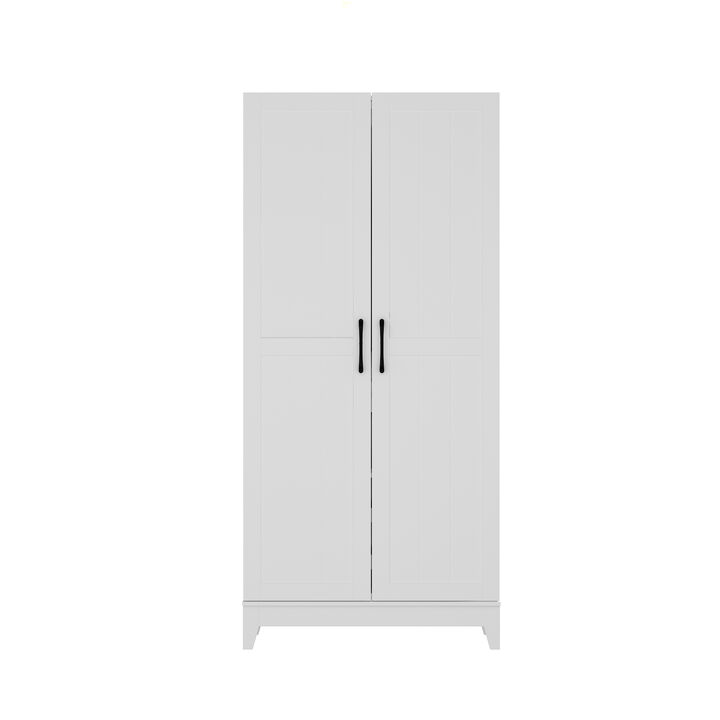 White Wood 31.5 in. W Buffet Kitchen Wine Cabinet With Double Doors, Pull-out Wine Rack, Drawers