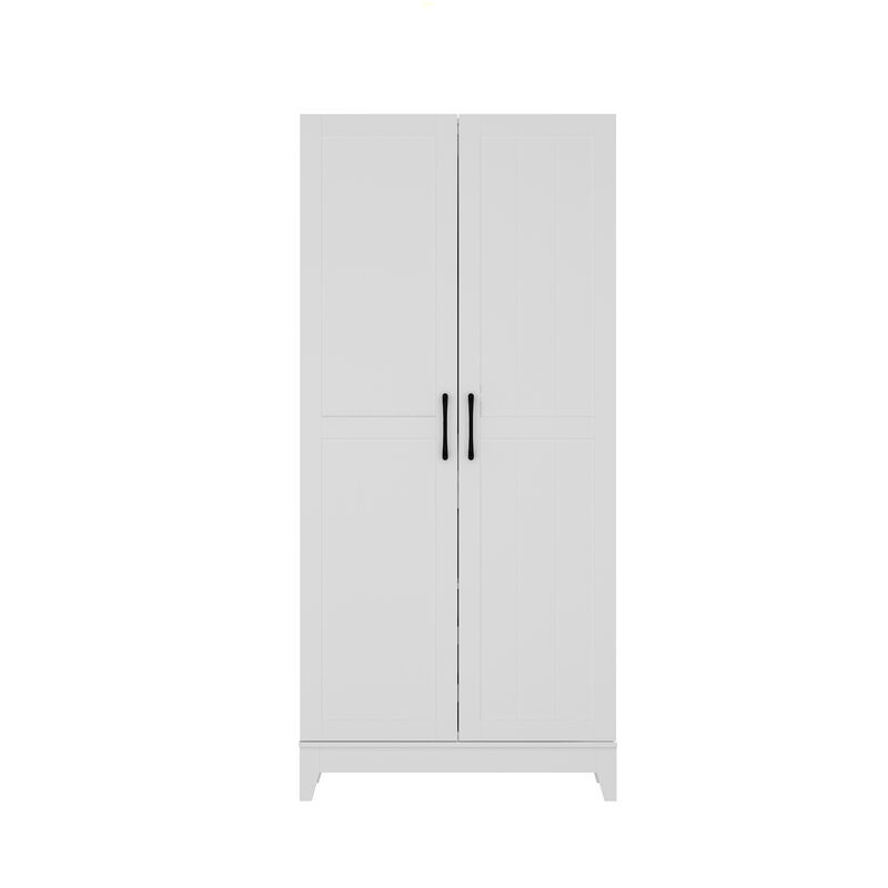White Wood 31.5 in. W Buffet Kitchen Wine Cabinet With Double Doors, Pull-out Wine Rack, Drawers