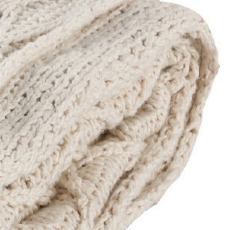 Lyla 50 Inch Cotton Throw Blanket, Hand Knitted Diamond Pattern, White-Benzara