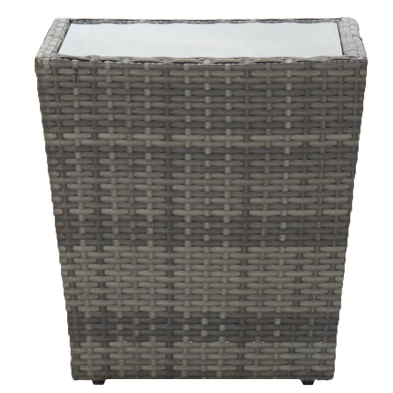 vidaXL Tea Table Gray 16.3"x16.3"x16.9" Poly Rattan and Tempered Glass