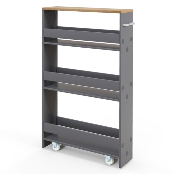 Hivvago Narrow Mobile Serving Cart with Open Shelves for Kitchen Bathroom Living Room