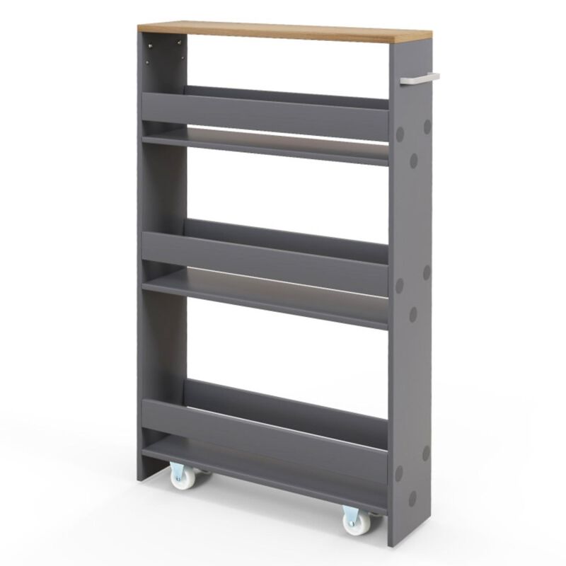 Hivvago Narrow Mobile Serving Cart with Open Shelves for Kitchen Bathroom Living Room