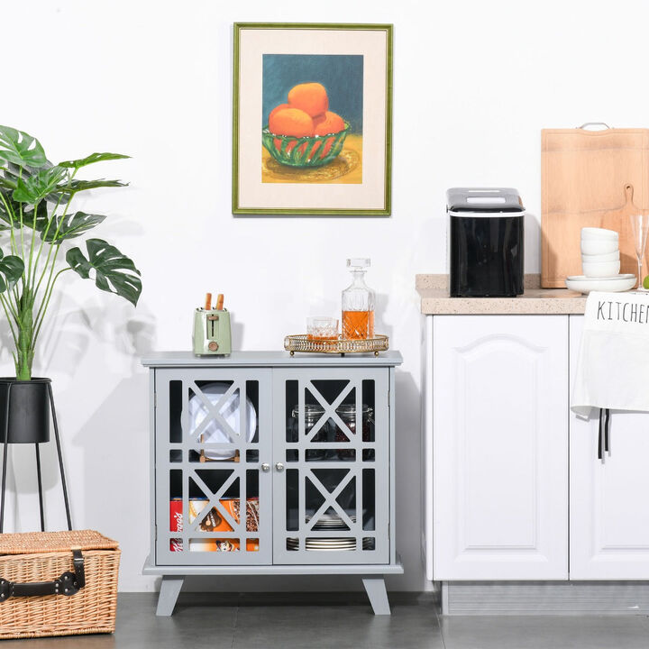 Gray Accent Storage: Sideboard with Fretwork Doors for Kitchen