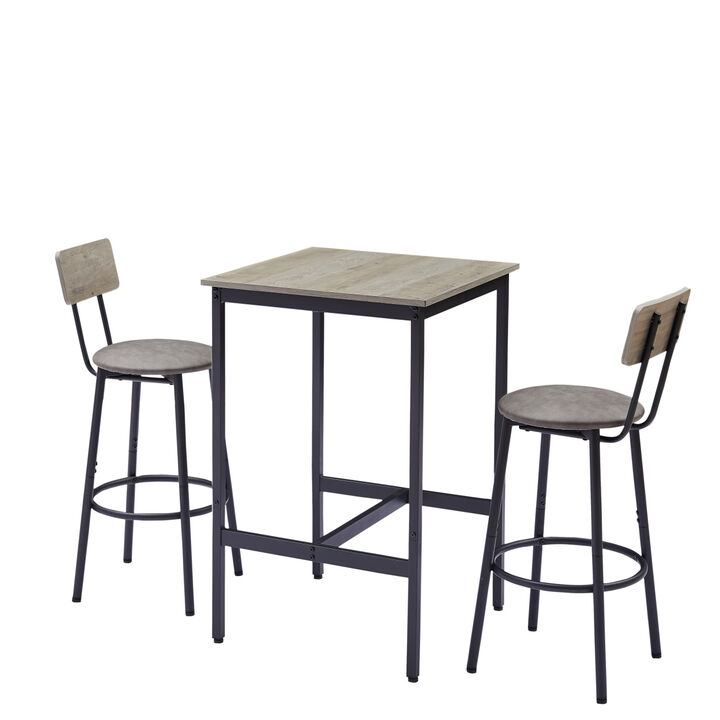Bar Table Set With 2 Bar Stools PU Soft Seat With Backrest23.62"W X 23.62"D X 35.43