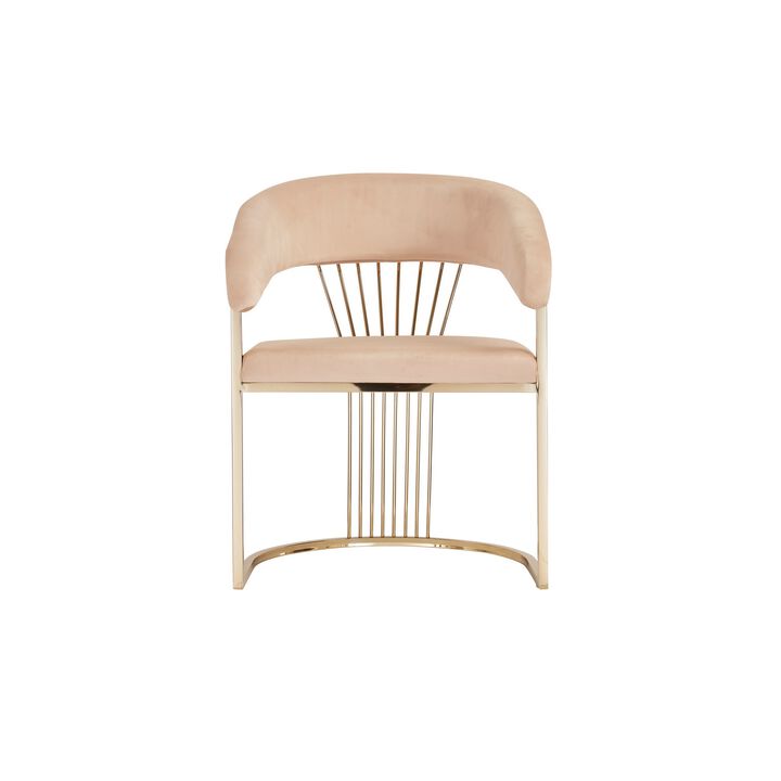 24 Inch Modern Dining Chair, Beige Velvet Seat Gold Cantilever Windsor Base-Benzara