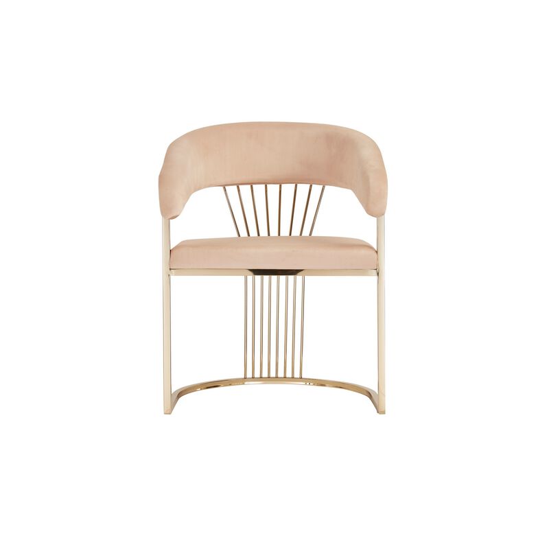 24 Inch Modern Dining Chair, Beige Velvet Seat Gold Cantilever Windsor Base-Benzara