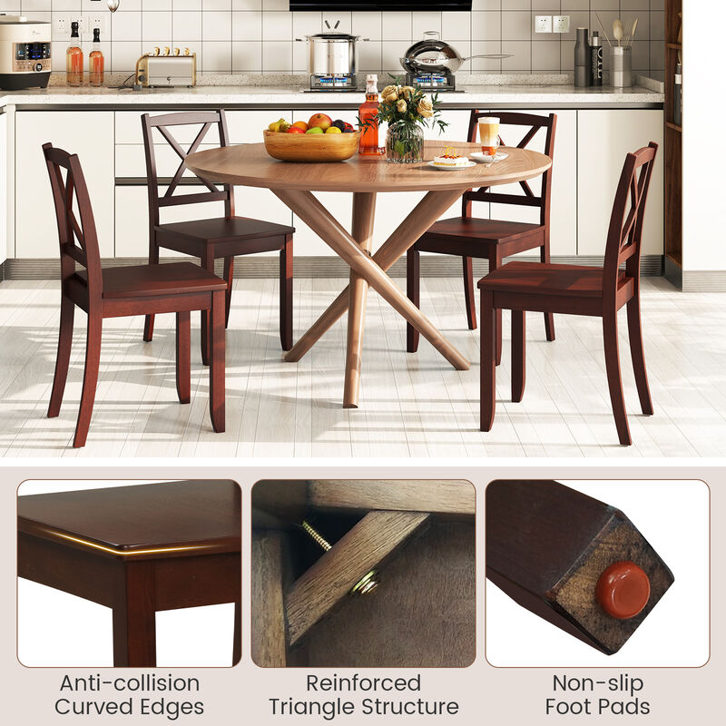 Wood Dining Chair Set of 2 with Rubber Wood Legs and Curved Backrest