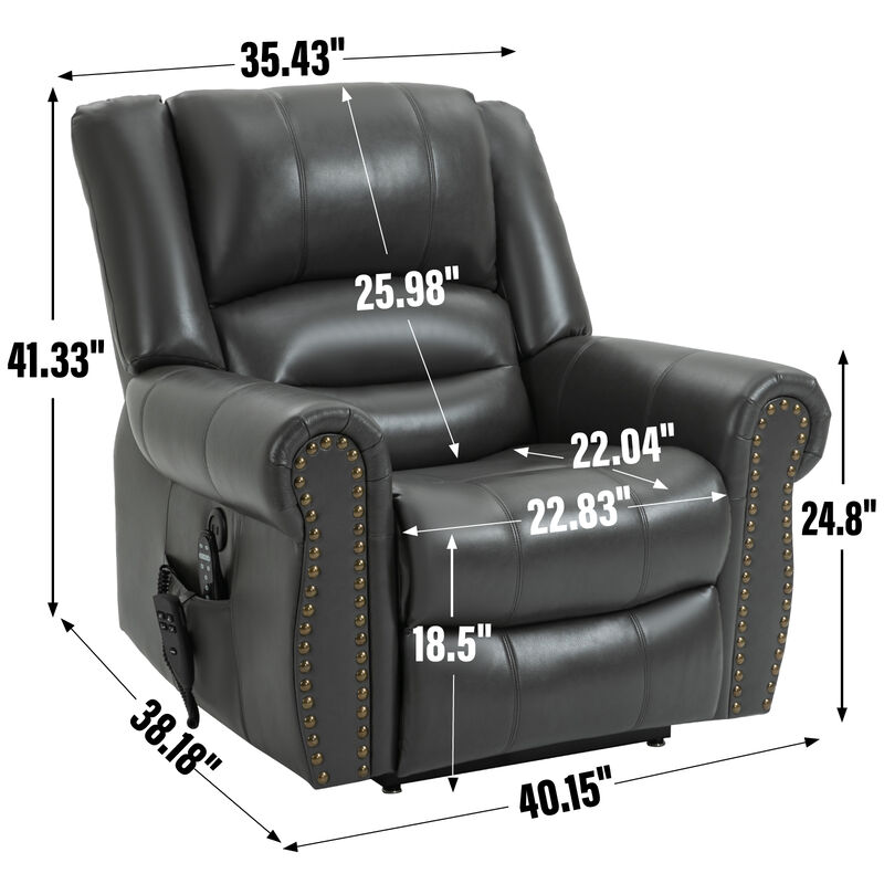 Power Lift Recliner Chair Heat Massage Dual Motor Infinite Position Up to 350 LBS, Genuine Leather, Heavy Duty Motion Mechanism with USB Ports, Brown