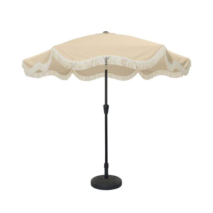 Mondawe 9 ft. Crank Design Tassel Style Fiberglass Rib Outdoor Umbrella with Round Base Included