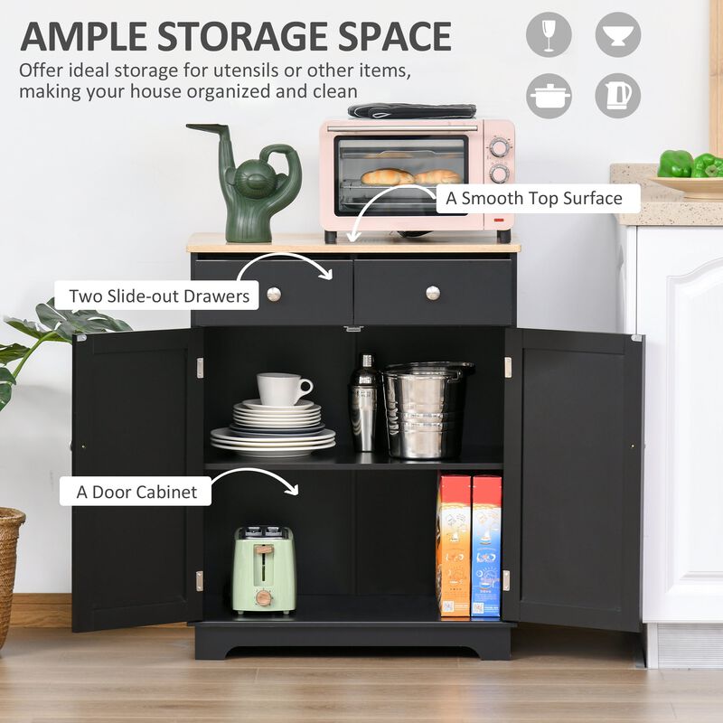 Black Dining Storage: 2-Door Sideboard Buffet Cabinet with Drawers