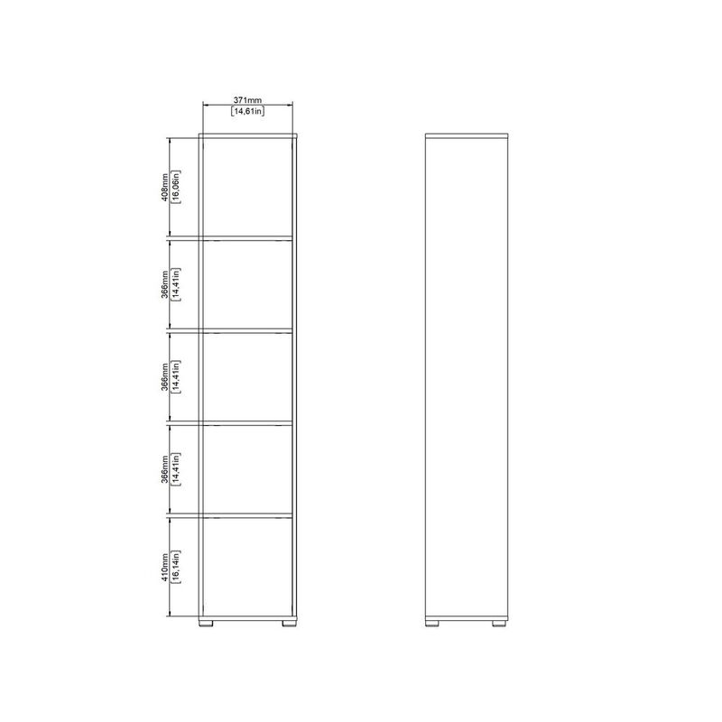 Tvilum Sign Open Narrow 5 Shelf Boockase, Jackson Hickory/White