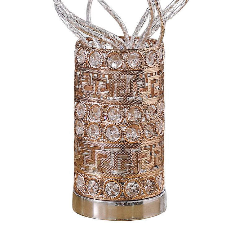 Table Lamp, Rose Bud Floral Vase, Cage Textured Gold Chrome 22 Inch  - Benzara