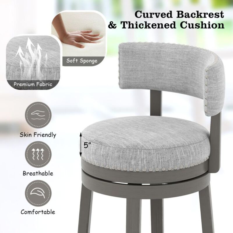 Hivvago 27/31 Inch Swivel Bar Stool with Upholstered Back Seat and Footrest