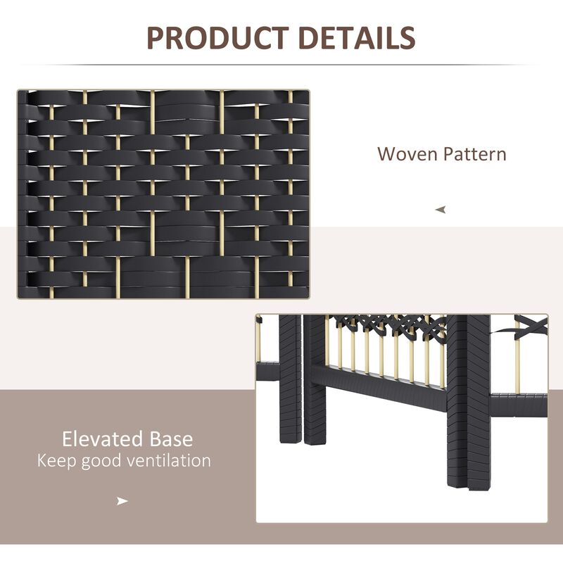 Black Room Separator: 4-Panel Folding Wave Privacy Screen