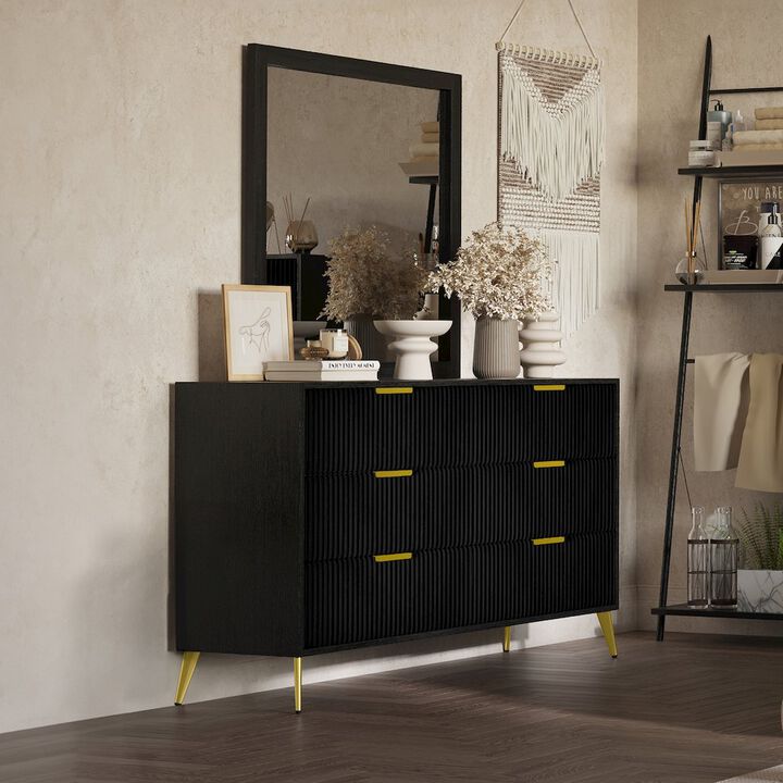 New Classic Furniture Kailani Wood 6-Drawer Dresser with Mirror, Black
