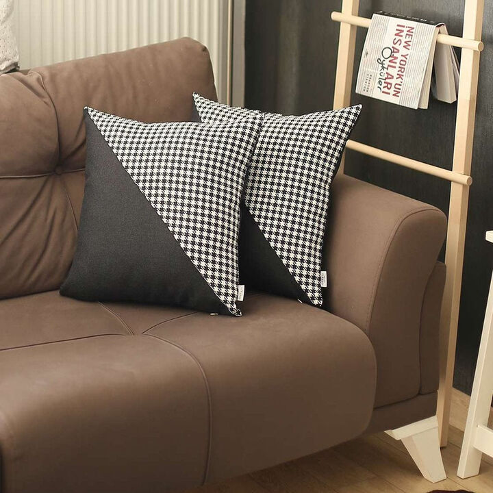 Hivvago Set Of Two 18" X 18" Black And White Houndstooth Zippered Handmade Polyester Throw Pillow
