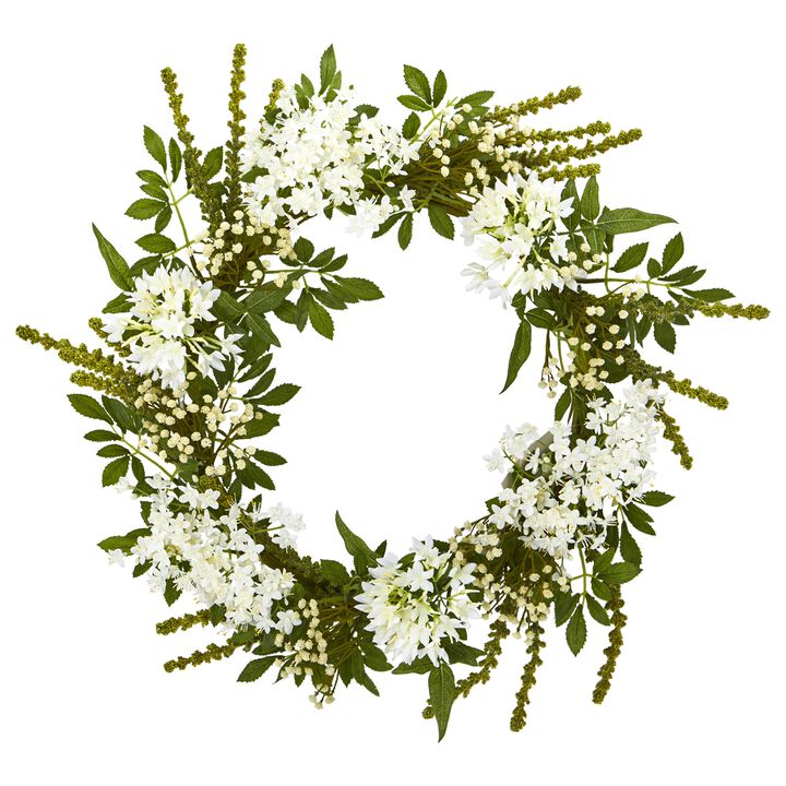 Hivvago 24" White Mixed Floral Artificial Wreath