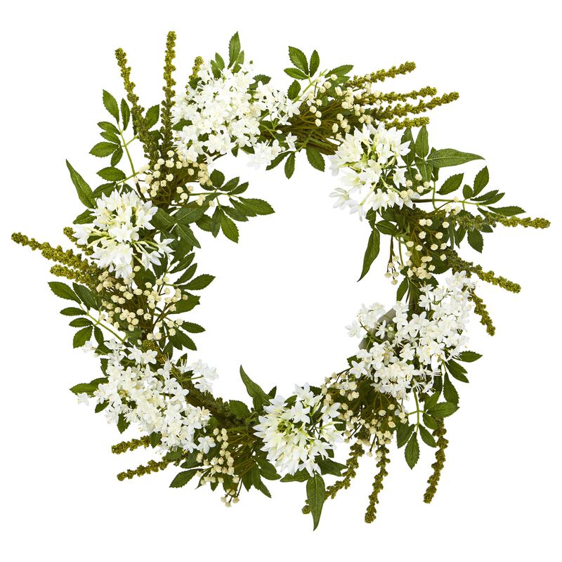 Hivvago 24" White Mixed Floral Artificial Wreath