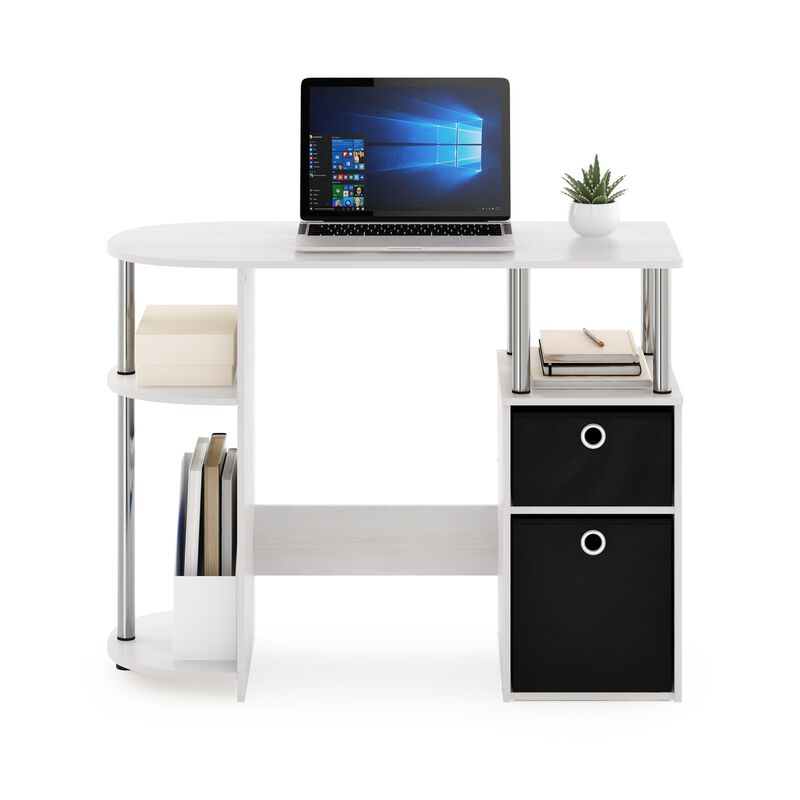 Furinno Furinno JAYA Simplistic Computer Study Desk with Bin Drawers  White Oak  Stainless Steel Tubes