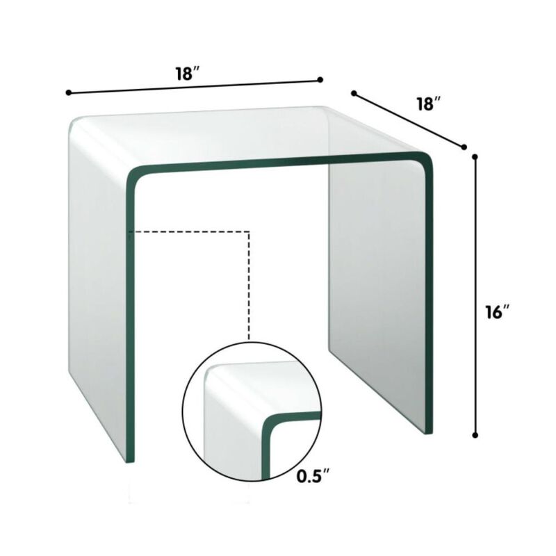 Hivvago 18 x 18 x 16 Inch Tempered Waterfall End Table with non-Slip Pad