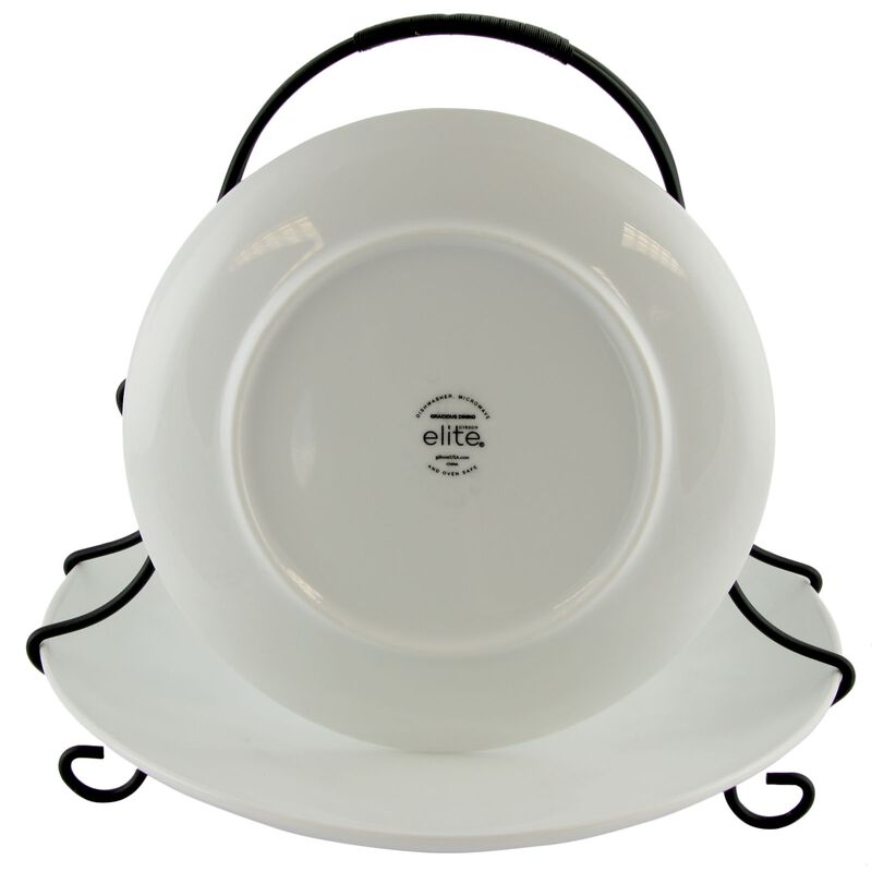 Gibson Elite Splendid Grace 2 Tiered Serving Set with Metal Rack in  White