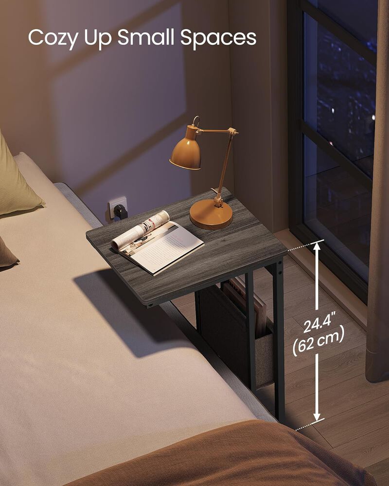 C-Shaped Side Table, End Table with Charging Station, 2 USB Ports and Outlets
