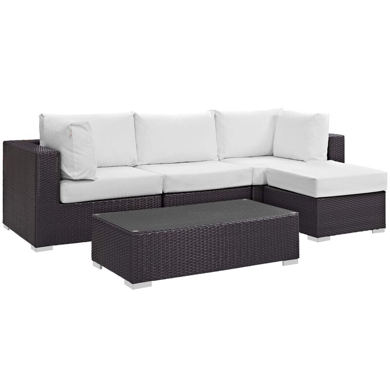 Convene Outdoor Sectional Set - Durable Rattan Weave, Weather-Resistant Cushions, Versatile & Stylish - Includes Armless Chair, Coffee Table, Ottoman, Corner Chairs.