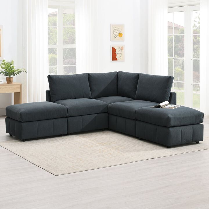 MONDAWE Modern Sectional Sofa with Vertical Stripes,5-Seat Armless Couch Set with Convertible Ottomans,Various Combinations