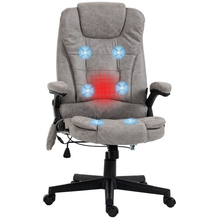 Gray Heated Vibrating Office Chair: Linen, High Back