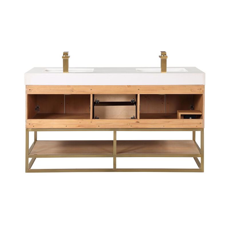 Altair 60 Double Bathroom Vanity in Light Brown awith Mirror
