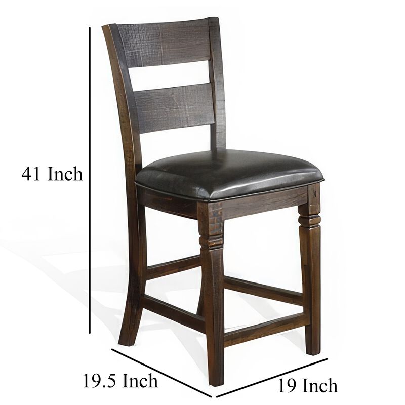 Flint Counter Stool Chair, Ladderback, Black, Dark Brown Mahogany Wood - Benzara