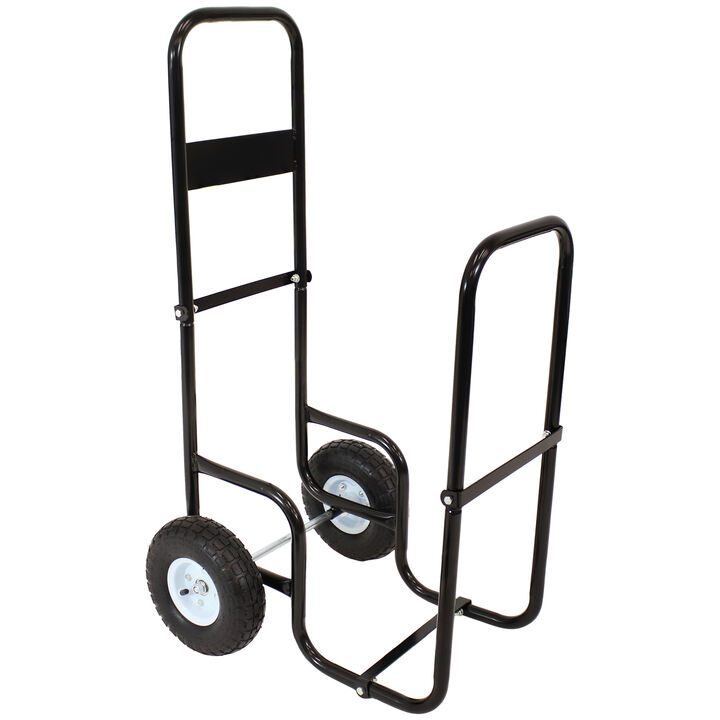 Sunnydaze Powder-Coated Steel Log Cart Carrier and Storage Rack with Wheels