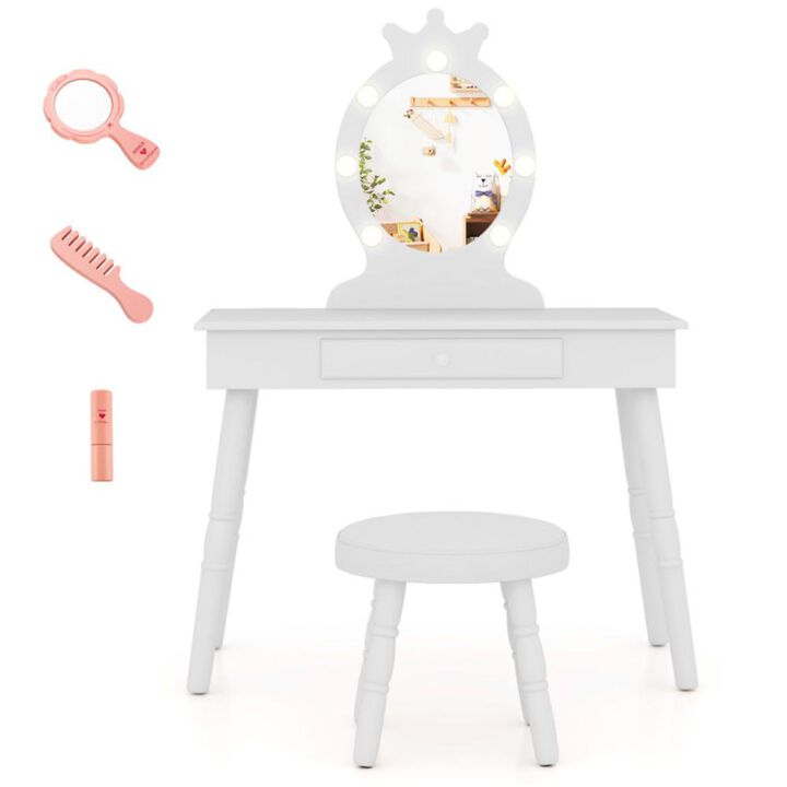 Hivvago Kids Vanity Set with Lighted Mirror with Adjustable Brightness and Large Drawer